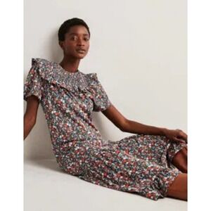 Boden | Dresses | Boden Smocked Yoke Jersey Midi Dress Size 8 Floral Orange  Green Navy Ruffle | Poshmark